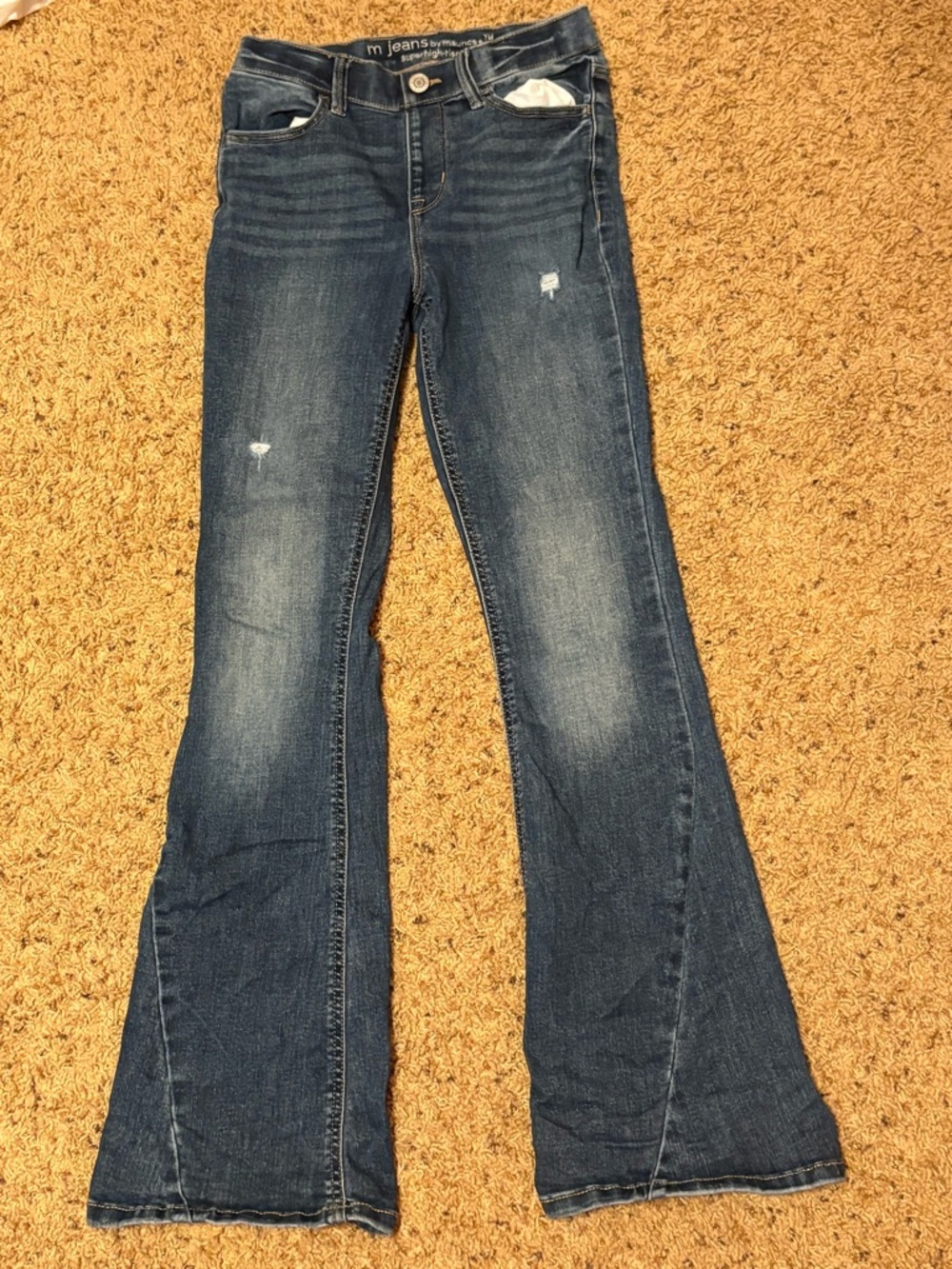 Maurices Dark Blue Flare Jeans with Subtle Distress